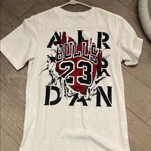 Jordan White Tee with Red and Black Bulls Graphic